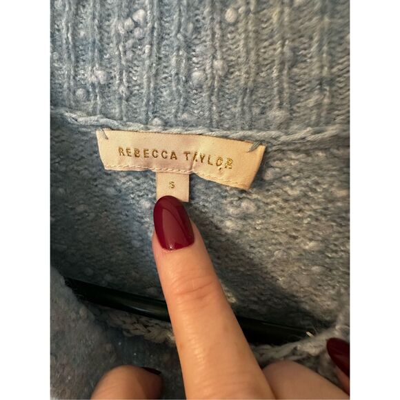 Rebecca Taylor Optic Tweed Balloon Sleeve Blue White Pullover Sweater Size Small - Picture 12 of 16